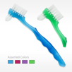 Denture Brush with Crystal ergonomic easy grip individually wrapped in assorted colors