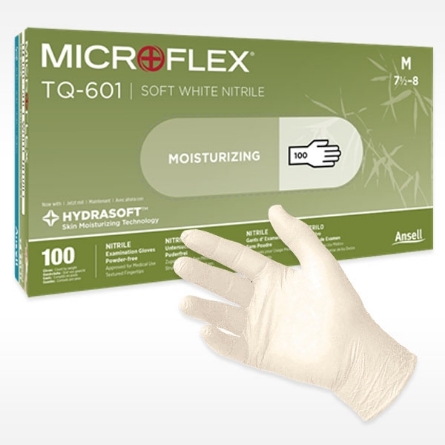 Ansell Microflex Soft White Nitrile Exam Glove Hydracare TQ-601