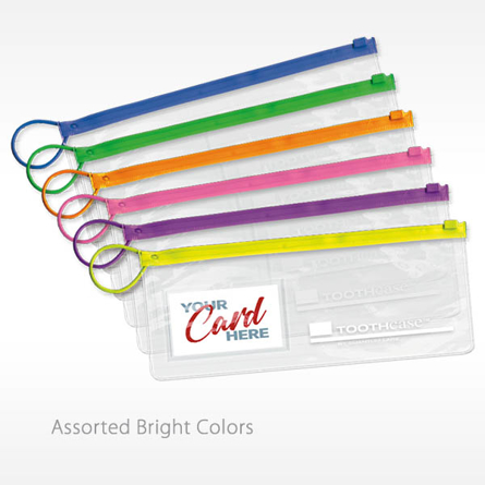 4 Inch Toothcase Bright Zipper with Business card pocket in 6 assorted colors blue green orange pink purple yellow