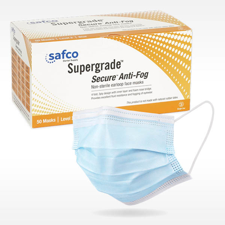 Safco Secure Anti-Fog Mask L3 Blue - 50/Box