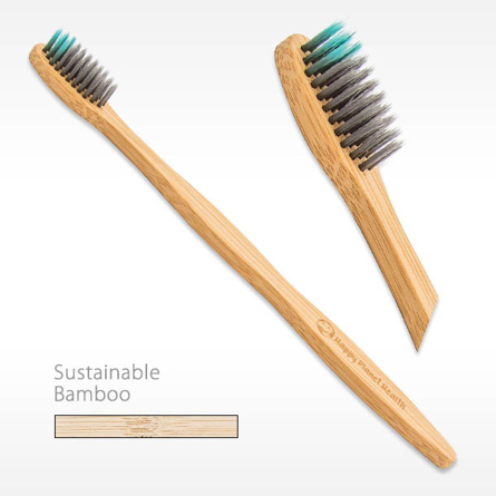 Happy Planet Bamboo Toothbrush with ultrafine charcoal bristles for Adults
